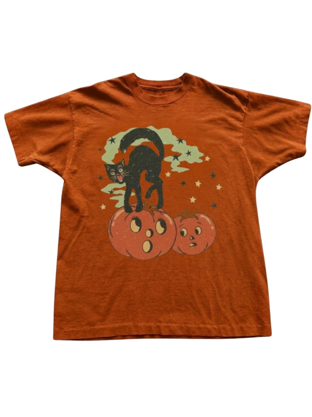 Gildan Halloween Orange Cat & Pumpkins Graphic Tee